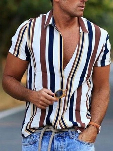 Men's Casual Striped Short Sleeve Shirt