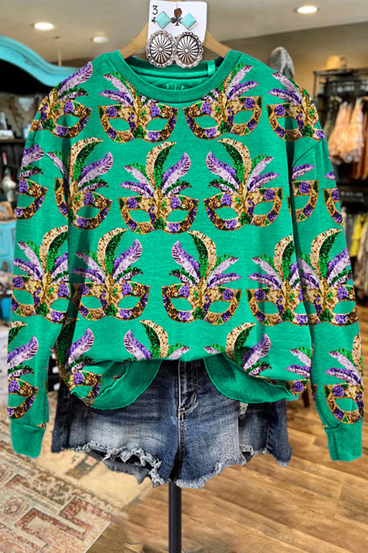 Casual Mardi Gras Contrasting Print Sweatshirt