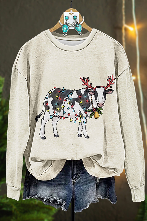 Christmas Cow Print Sweatshirt