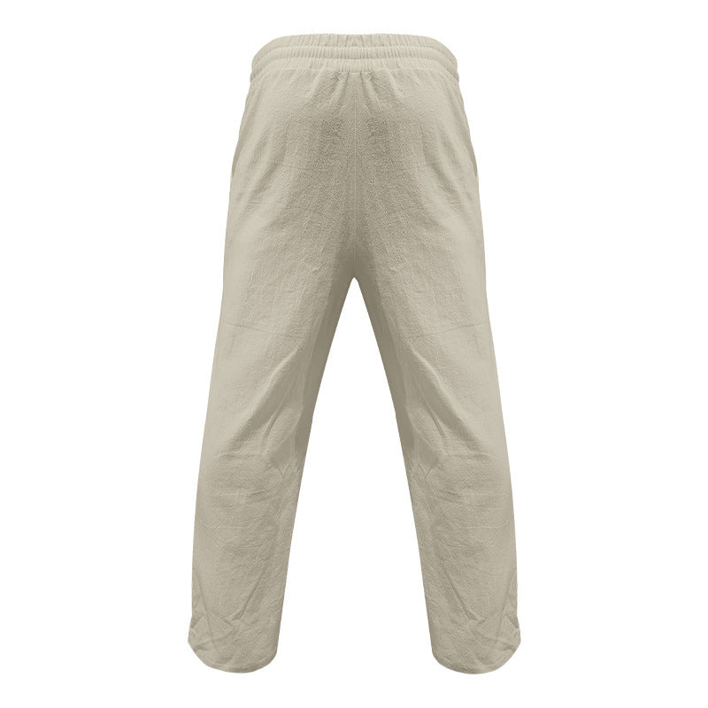 Men's Casual Hawaii Beach Multi Button Cotton Linen Trousers