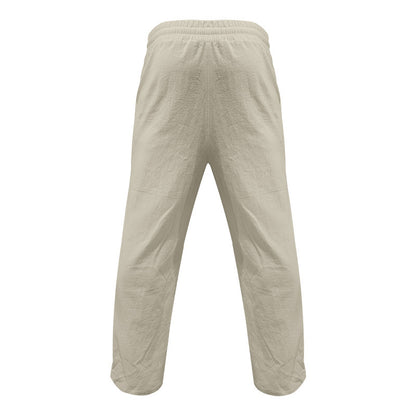 Men's Casual Hawaii Beach Multi Button Cotton Linen Trousers