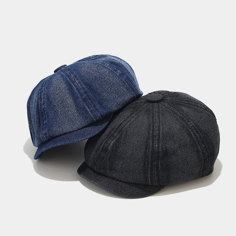 Denim light board octagonal cap for men