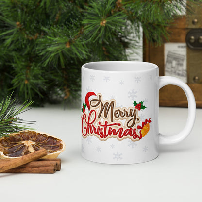 Merry Christmas Highland White Glossy Mug