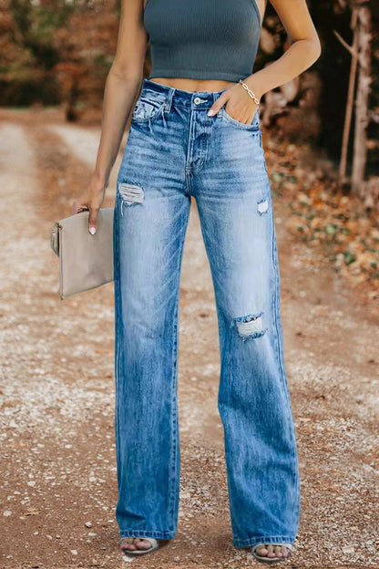 Washed Distressed High Waist Jeans