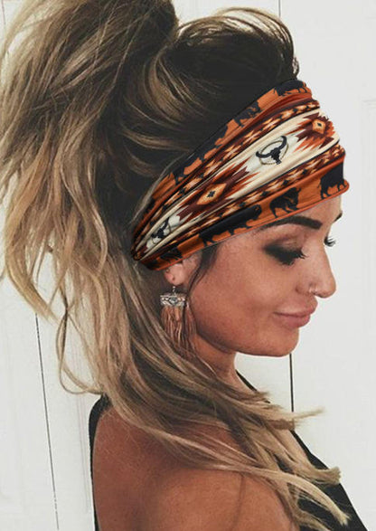 Aztec Geometric Steer Skull Buffalo Yoga Wide Headband