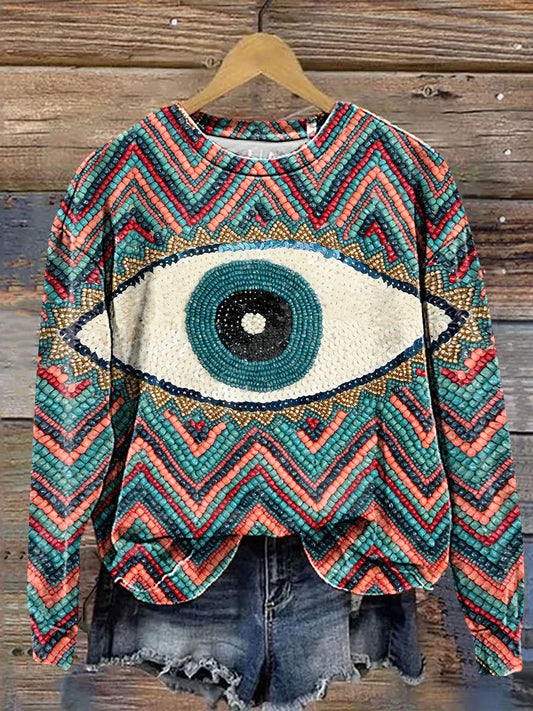 Vintage Good Luck Rainbow Eyes Print Casual Sweatshirt