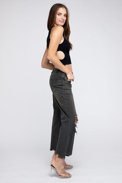 Distressed Vintage Washed Wide Leg Pants choice of colors