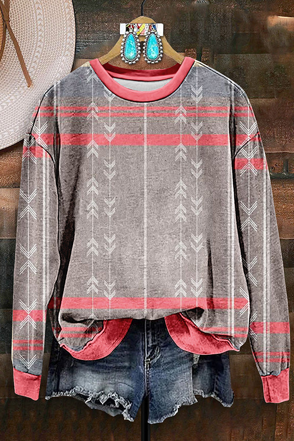 Retro Western Aztec Arrow Print Sweatshirt