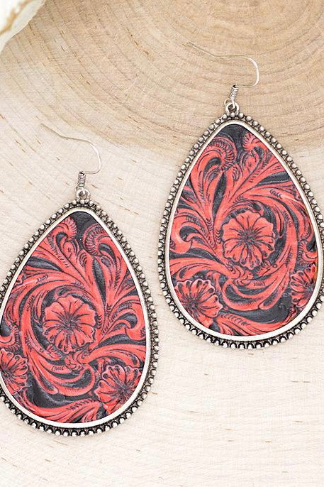 Red Tooled Earrings