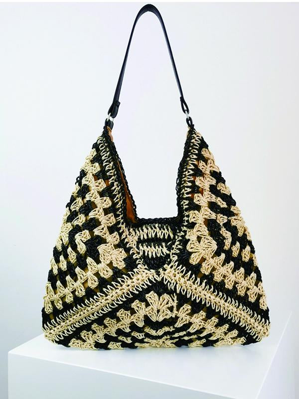 Women's Hollow Contrast Woven Shoulder Bag