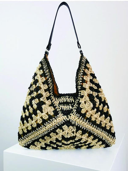 Women's Hollow Contrast Woven Shoulder Bag