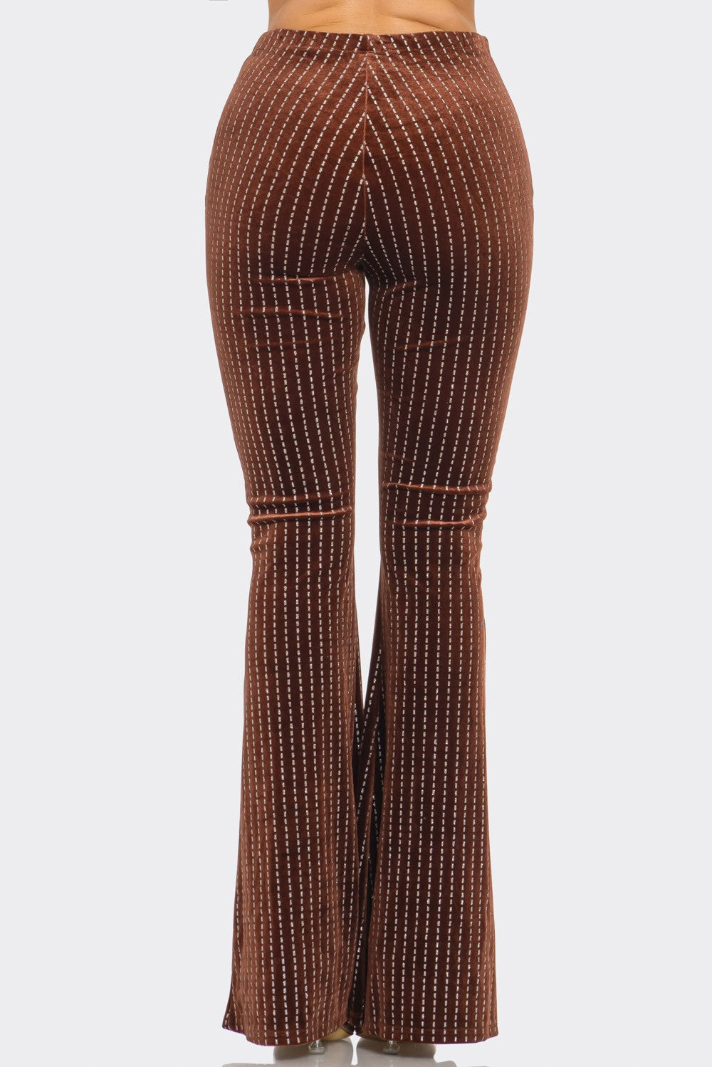 Brown Velvet Flare Bell Bottom Pants with Glitter Detail 31" inseam