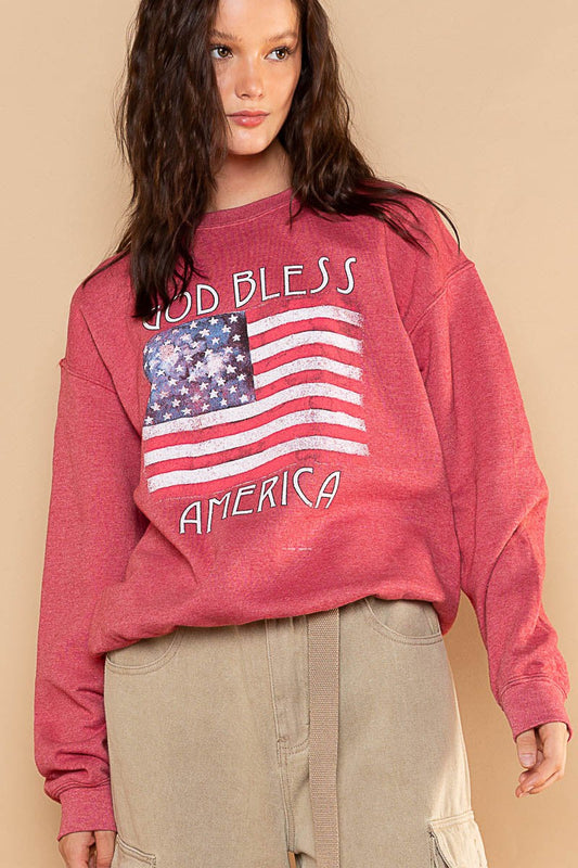 Pol Brand God Bless America American Patriotic Flag Sweatshirt