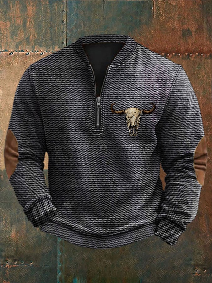 Men's Western Retro Textured Printed Sweatshirt