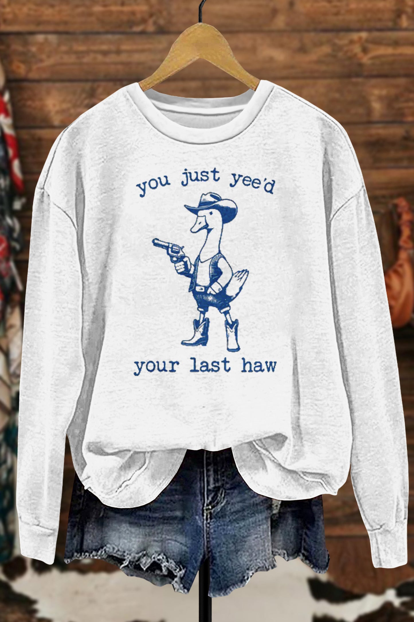 Funny Western Cowboy Goose Print Sweatshirt