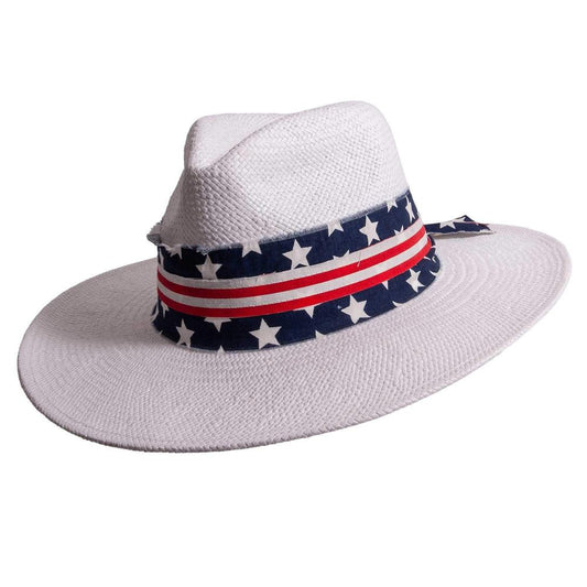 Knox | Mens White Straw Sun Hat with Flag Hat Band