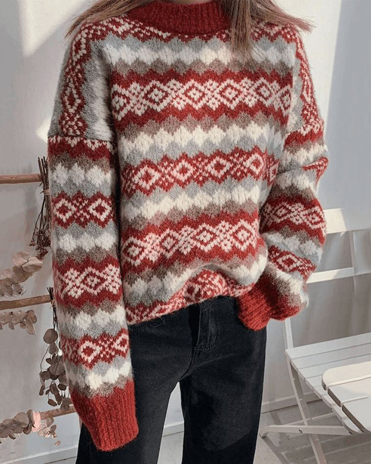 Retro Splicing Knitted Sweater