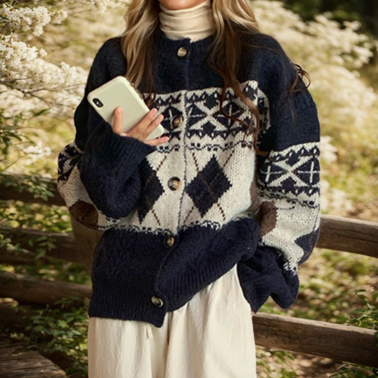 Retro Ethnic Button Sweater