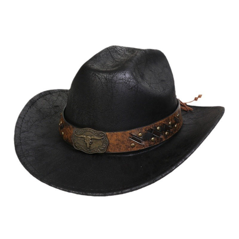 Men's Vintage Western Cowboy Hat Vintage Faux Leather Crack Knight British Felt Hat