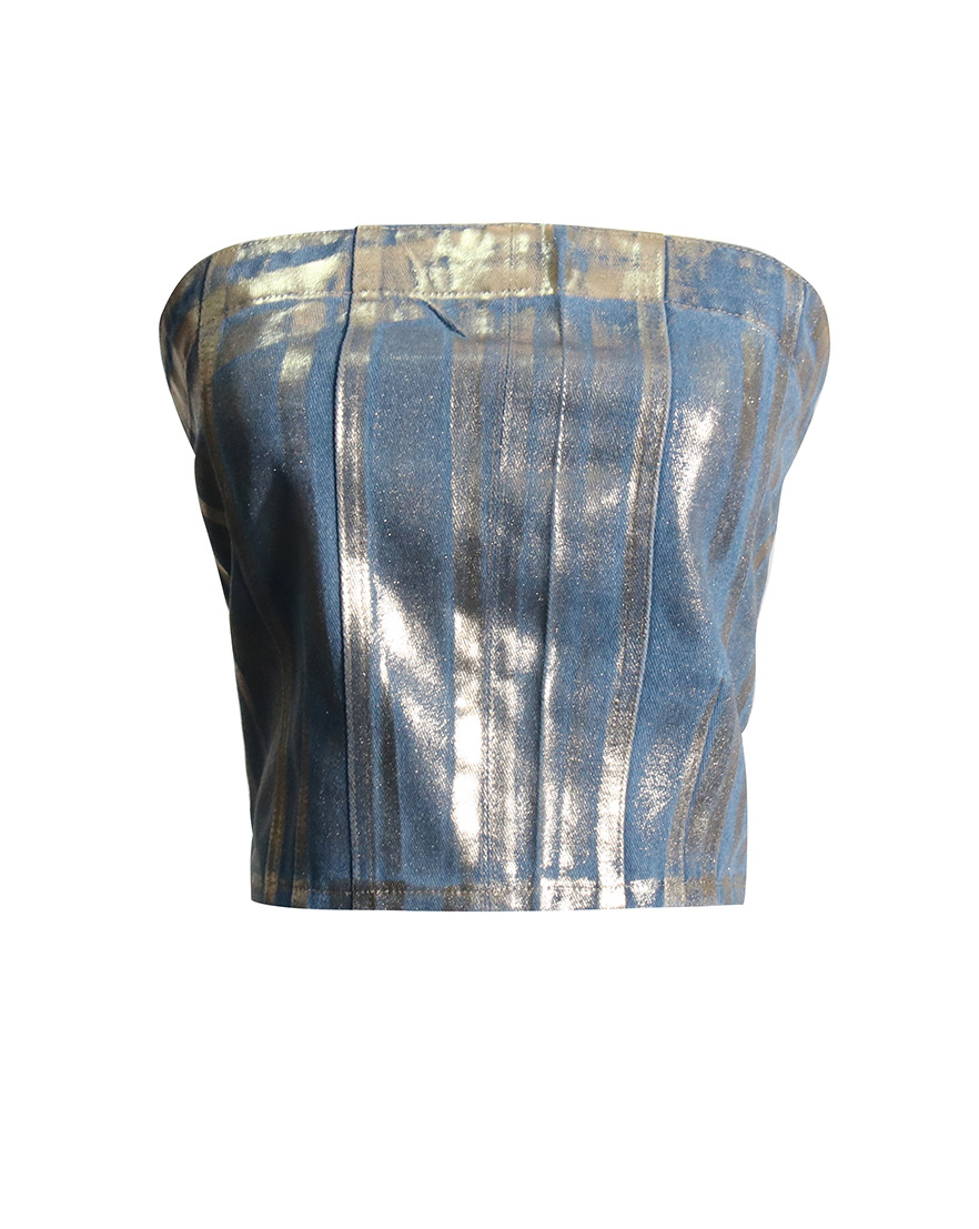 Retro Hot Stamping Slim Denim Tube Top for Women