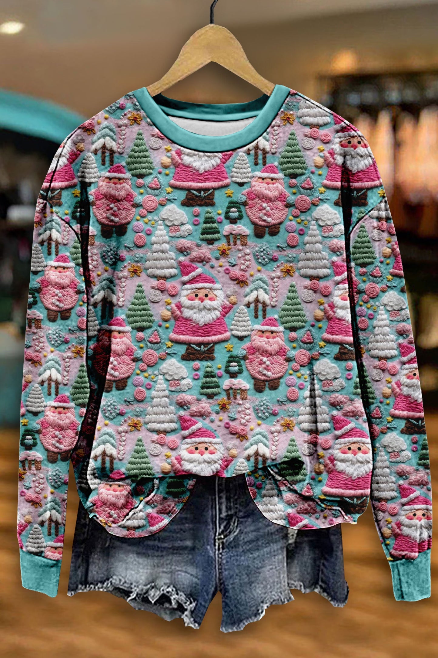 Vintage Pastel Santa Print Sweatshirt