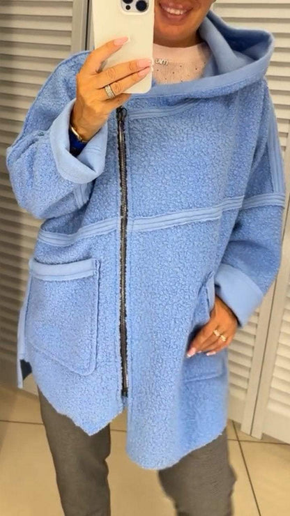 Women's Hooded Long-sleeved Plush Zipper Casual Top Jacket