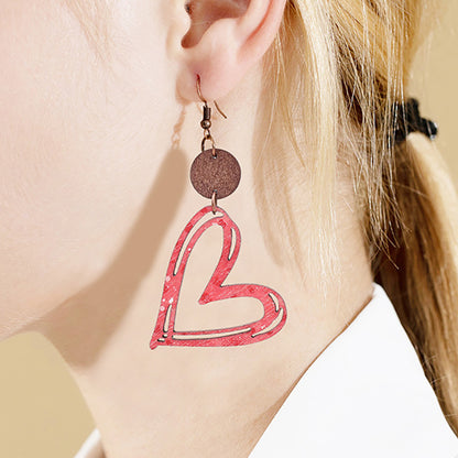 Valentine's Day Heart Hollow Wooden Earrings