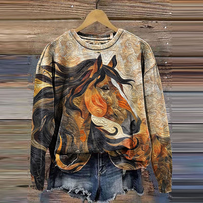 Vintage Western Horse Print Crew Neck Sweatshirt