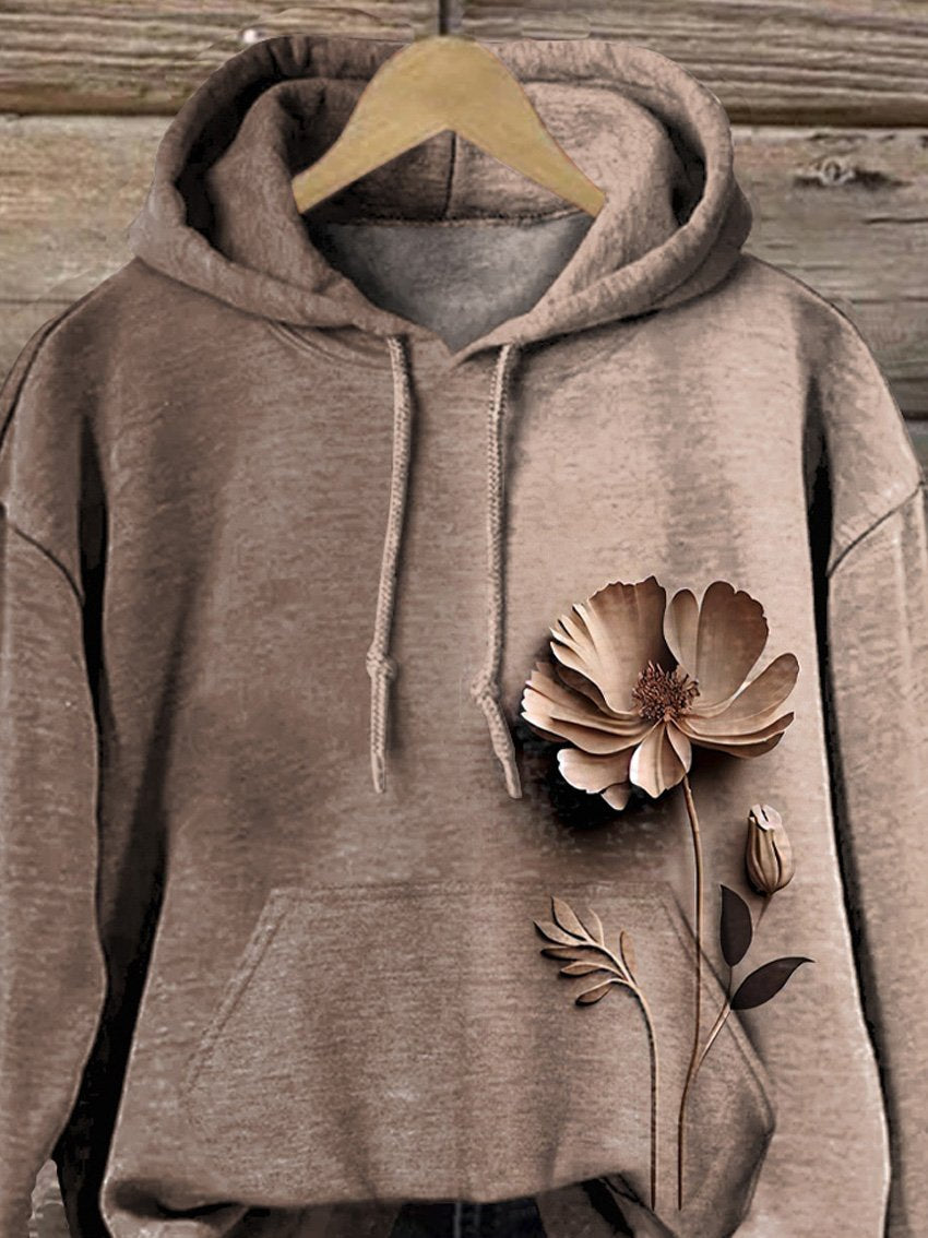 Minimalist 3D Floral Art Printed Casual Hoodie Sweatshirt