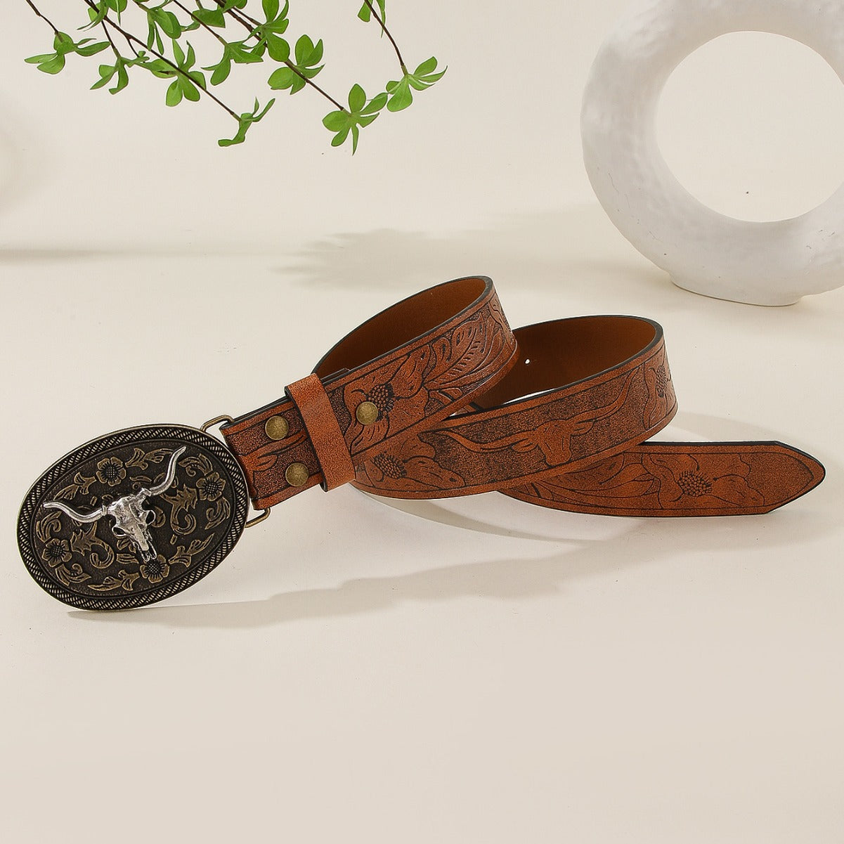 Men Vintage Cowboy Belts Western Buckle Leather  Jeans Belt