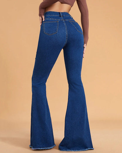 Solid Color Stretch High Waist Flare Jeans