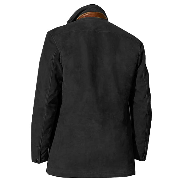 Plus Size Men Vintage Carlsbad Calfskin Leather Blazer With Merino Shearling Collar