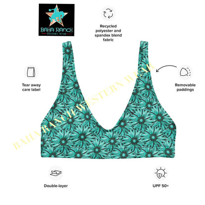 Yeehaw Turquoise Floral Leather Print Bikini Top