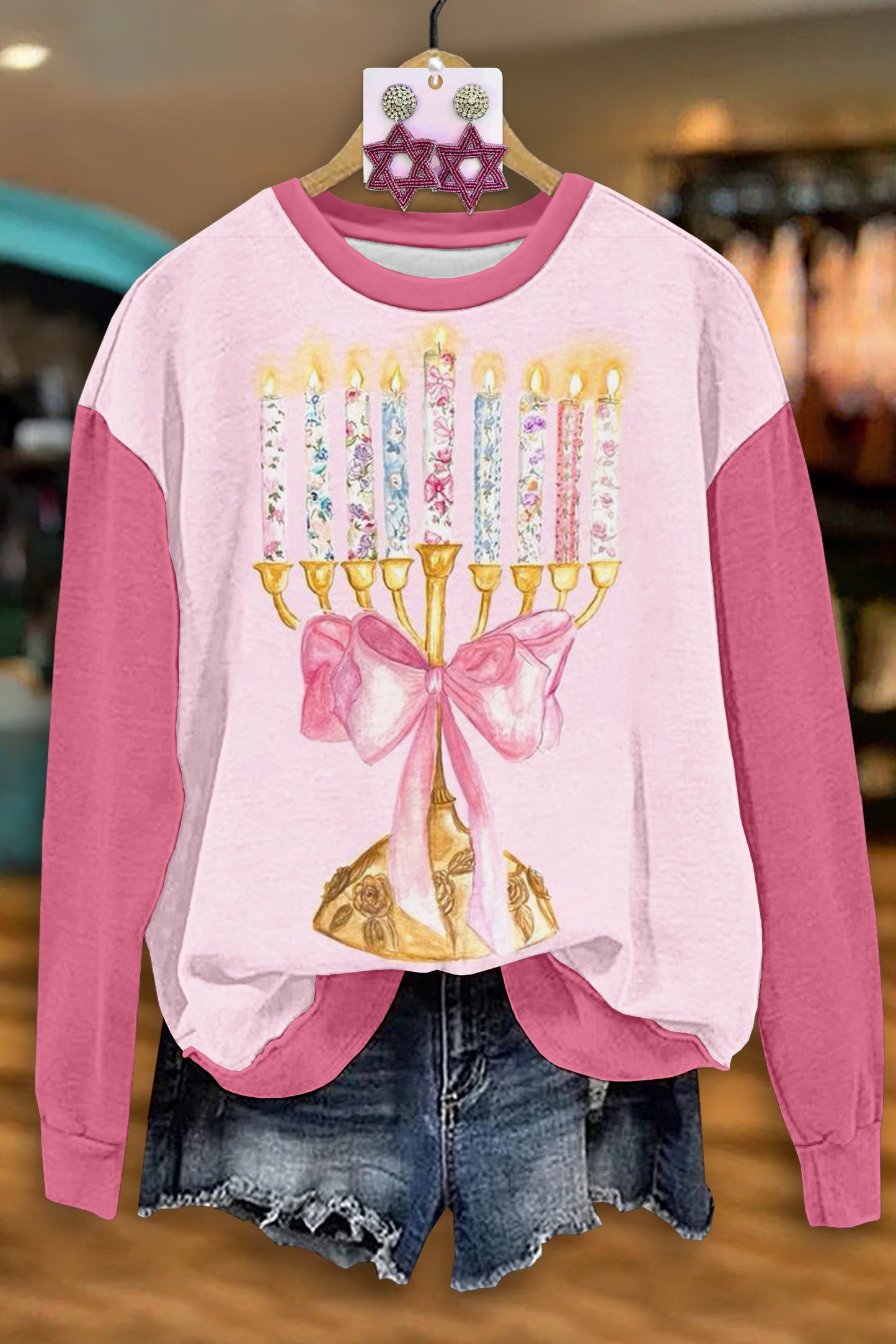 Sweet Hanukkah Menorah Print Sweatshirt