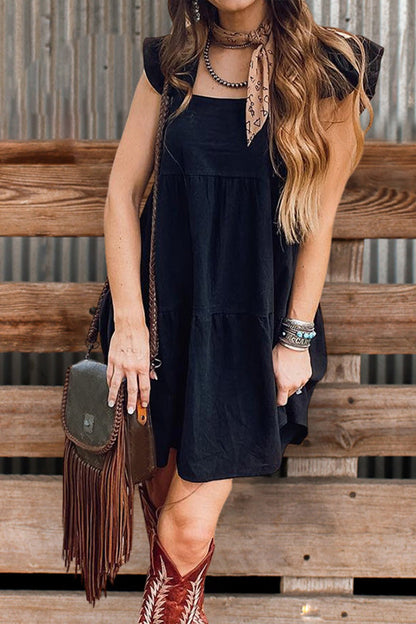 Elegant Square Neck Ruffle Dress