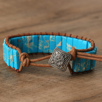 Unisex Bohemian Long Blue Imperial Stone Braided Adjustable Bracelet