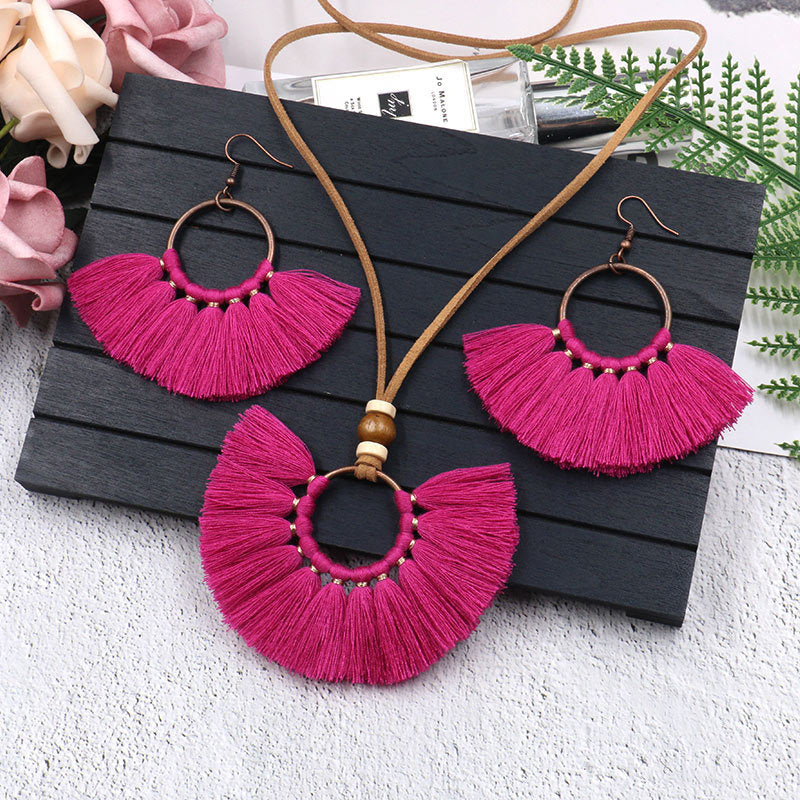 Women's Bohemian Tassel Earrings And Necklace Suit