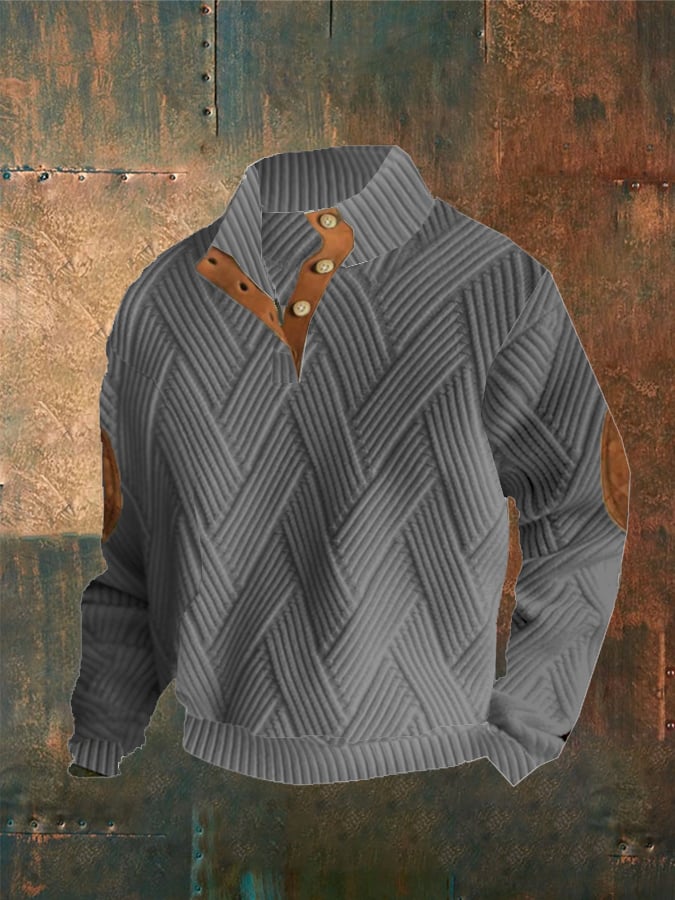 Men'S Plaid Print Button Casual Sweatshirt