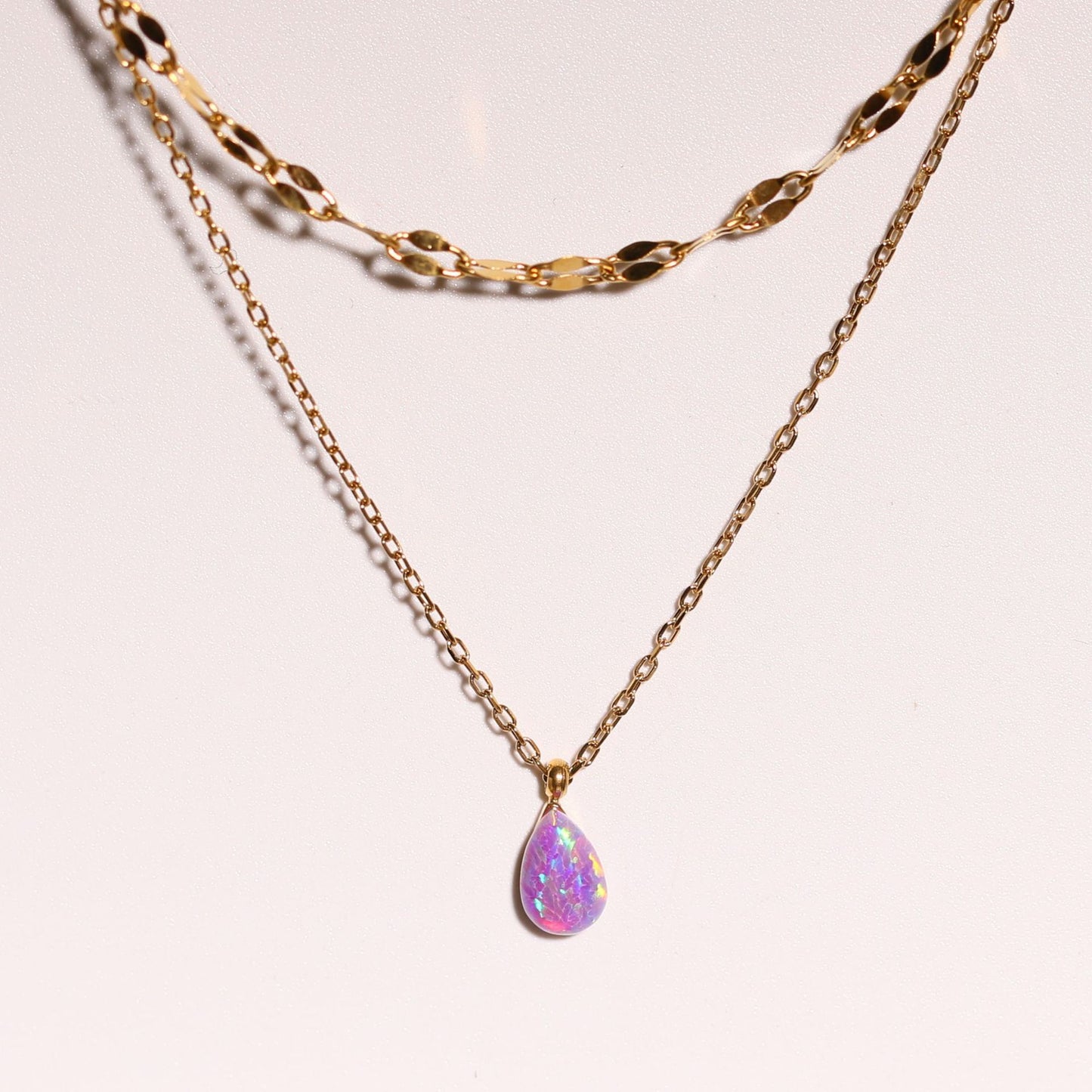 Women's Opal Blue Tear Drop Double Pendant Necklace