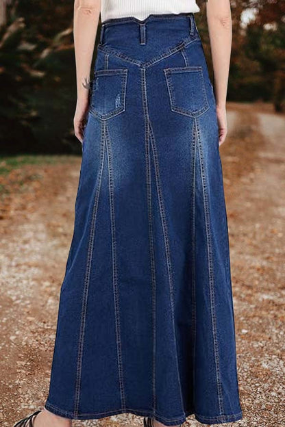 Denim Skirt High Waist Pocket Loose Maxi Skirt