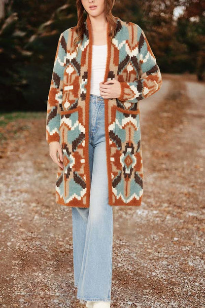 Women's Southwestern Print Eyelash Cardigan