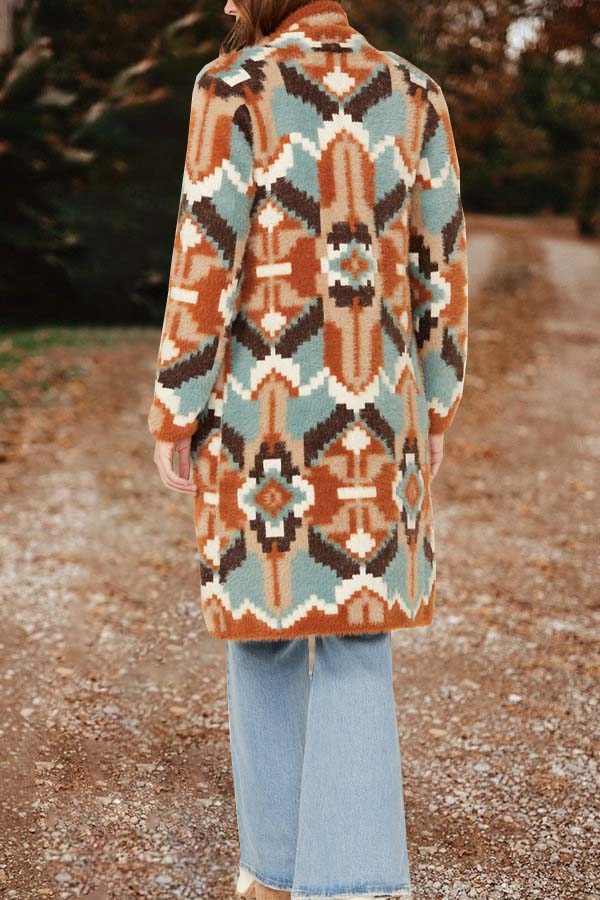 Women's Southwestern Print Eyelash Cardigan