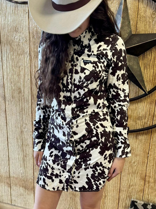 Women's Western Cow Print Long Sleeve Shirt Dress