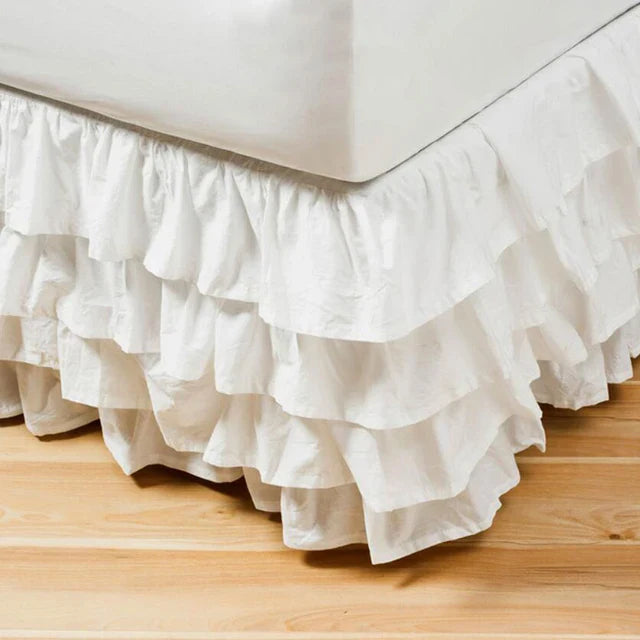 4 Layers Ruffled Bed Skirt Wrap Around Elastic Bed Skirt