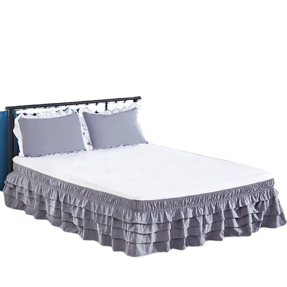 4 Layers Ruffled Bed Skirt Wrap Around Elastic Bed Skirt