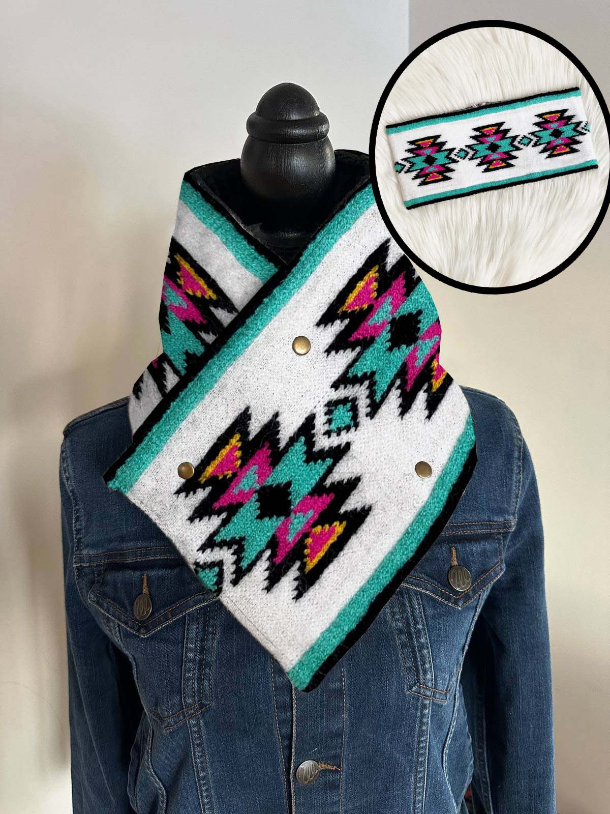 Gallup Aztec Scarf with Matching Headband Green