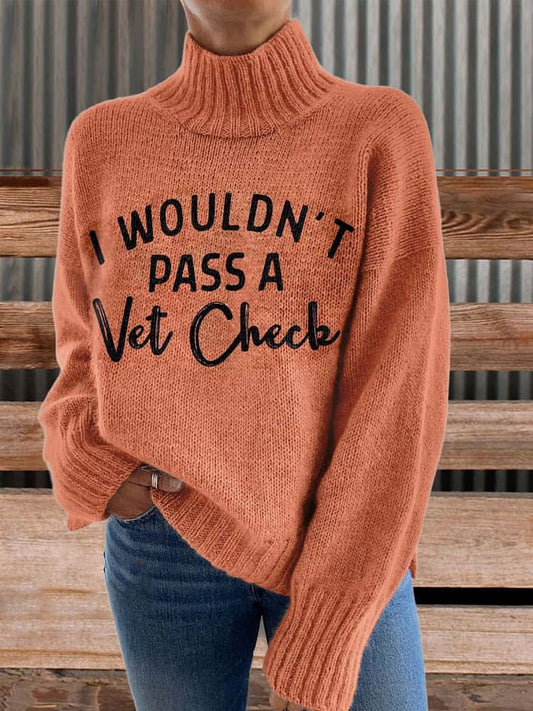 I WOULDN'T PASS A Vet Check Print Knit Turtleneck Pullover Sweater