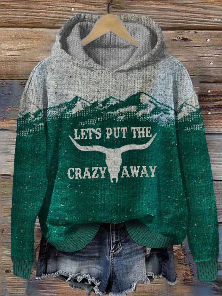 Let's Put the Crazy Away Mountains Contrast Knit Hoodie