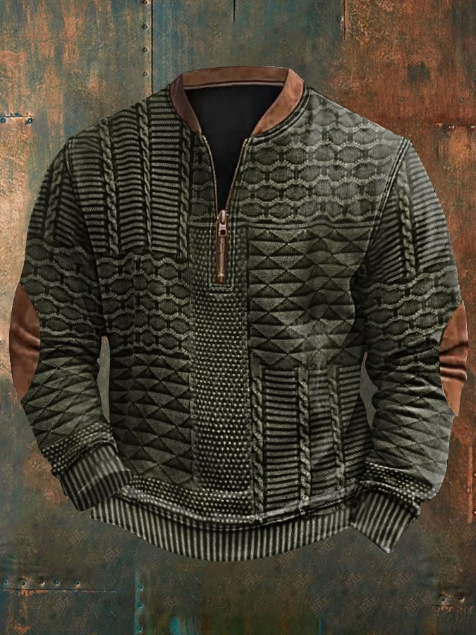 Men's Retro Braid Pattern Print Casual Pullover