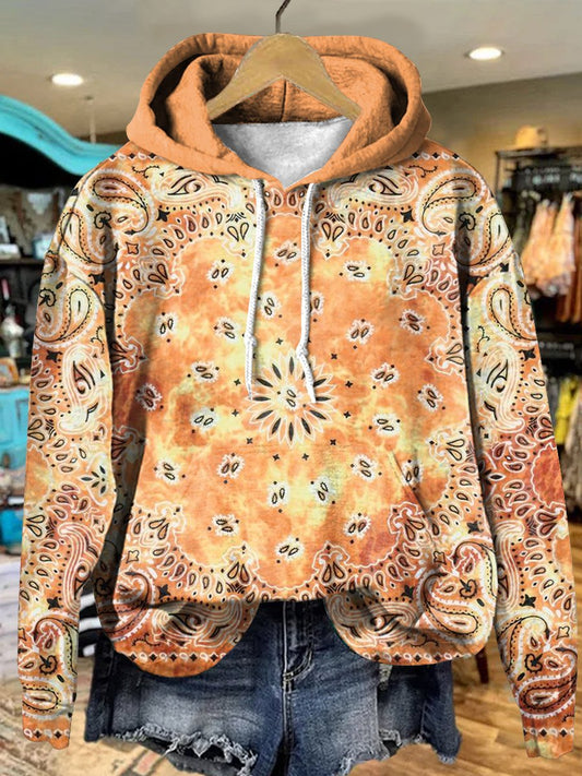 Vintage Yellow Paisley Art Print Casual Hoodie Sweatshirt